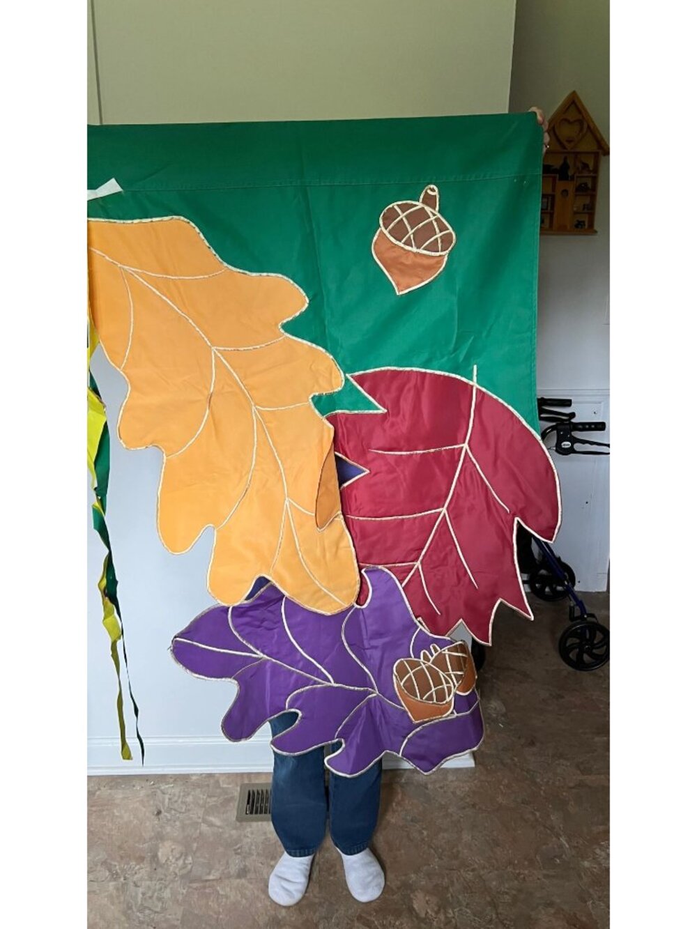 Fall Leaves Wind Sock Banner With Acorns & Green Background - Picture 3 of 3